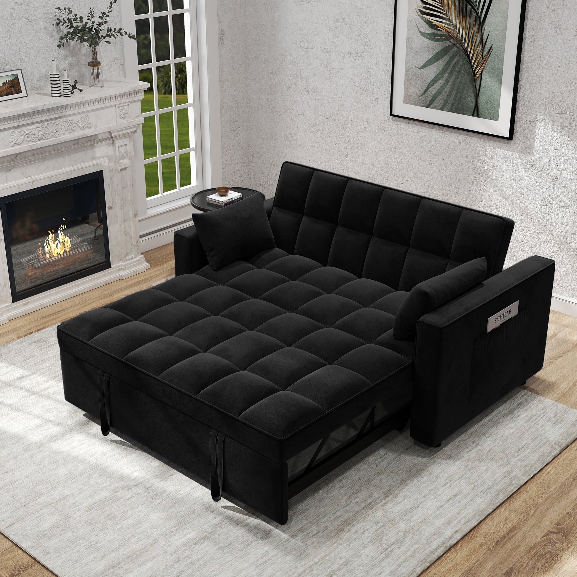 Loveseat Convertible Sleeper Sofa Bed, Black