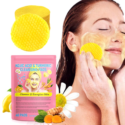 40Ps Turmeric Kojic Acid Cleansing Pads Balance Skin Oil Remove Excess Keratin Facial Sponges for Cleansing and Exfoliating