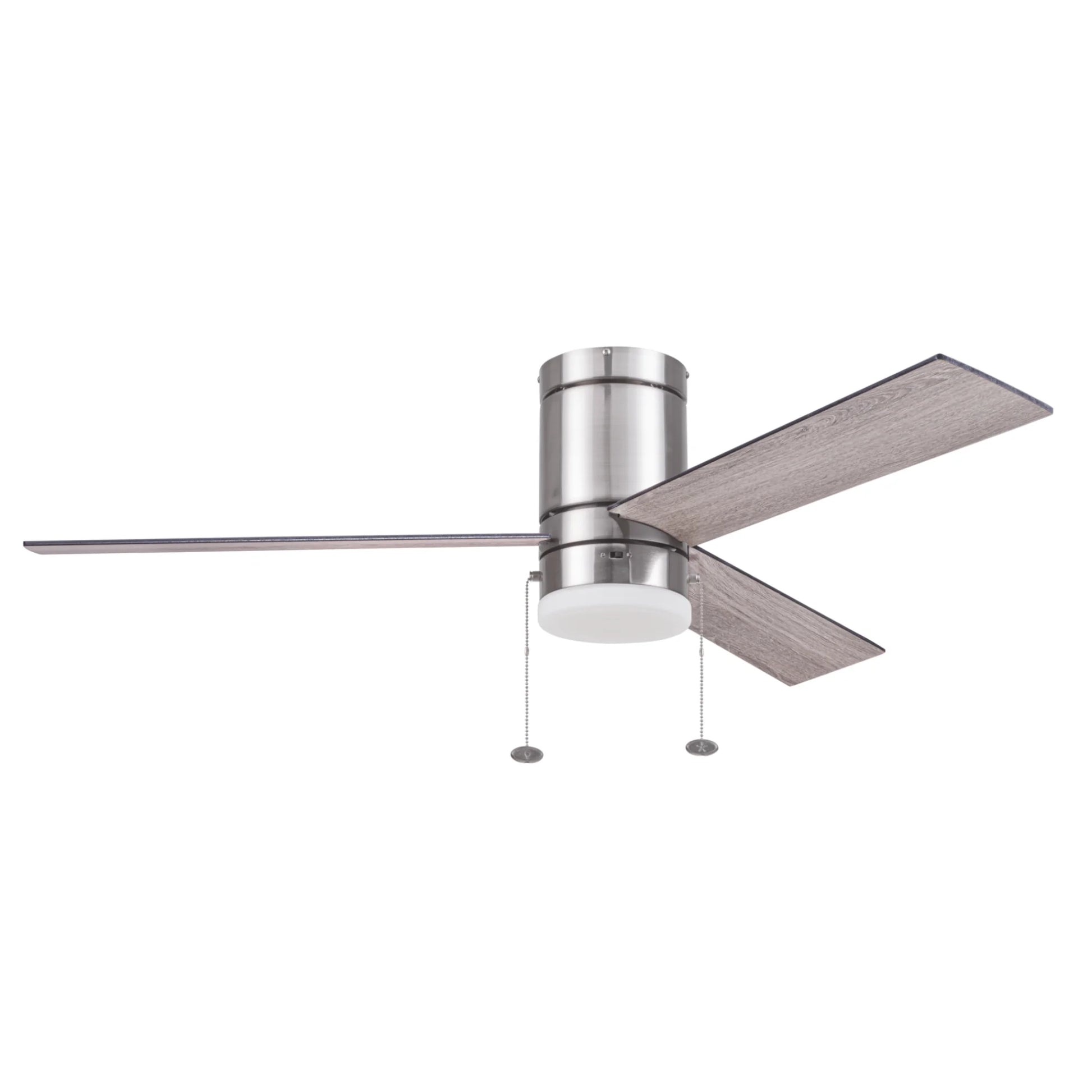 52" Modern Nickel Indoor Flushmount Ceiling Fan with Color Changing Light, Pull Chain Control & Reverse Airflow