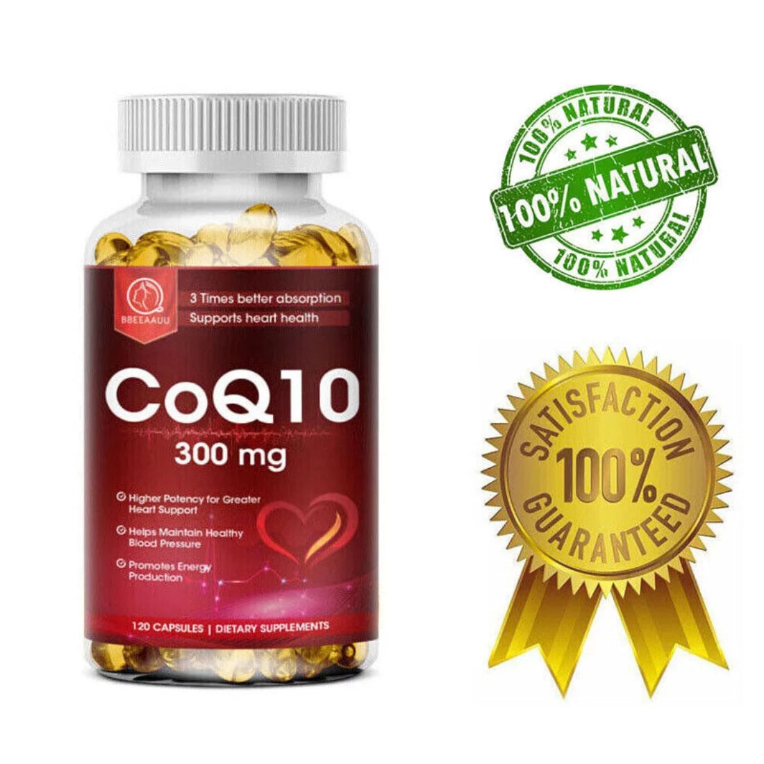 COQ10 Coenzyme Q10 300Mg Vegetarian Capsule Promotes Cardiovascular Health Heart Health - 120Ct