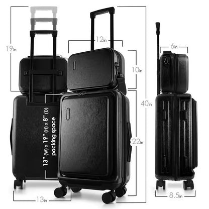 2-Piece Black Hard Carry-On Weekender Luggage Set Expandable Spinner Airline Approved Suitcase Exterior USB Port