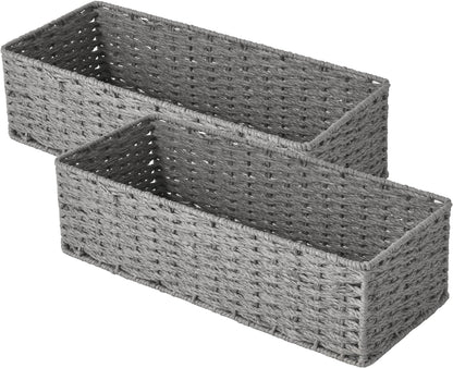 Toilet Basket Tank Topper, Toilet Paper Basket for Bathroom, round Paper Rope Storage Basket for Toilet Tank Top, Bathroom Wicker Basket, Gray, 2 Pack