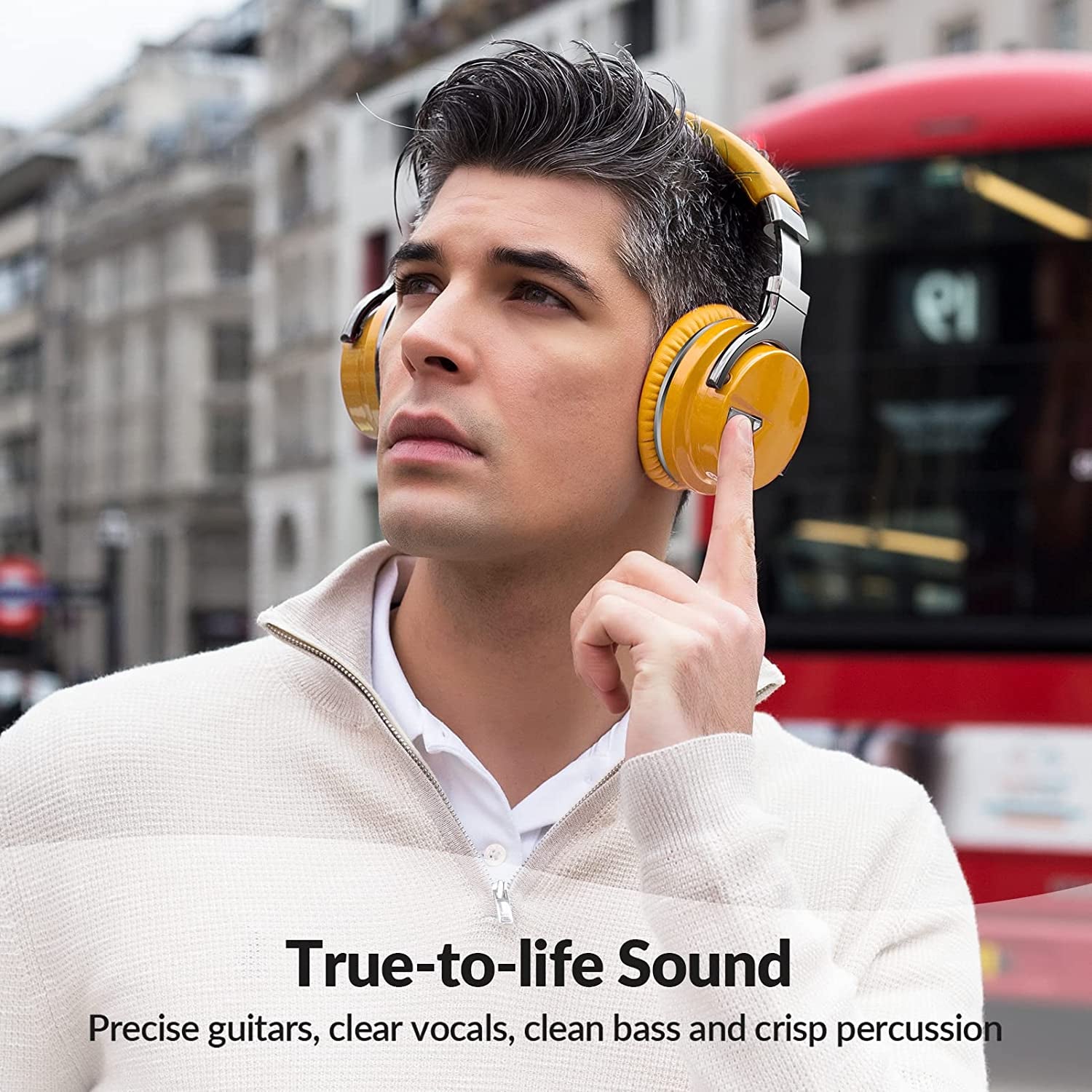 E7 Active Noise Cancelling, Bluetooth Headphones with Microphone Deep Bass Wireless, over Ear, Comfortable Protein Earpads, 30 Hours Playtime for Travel/Work, Yellow