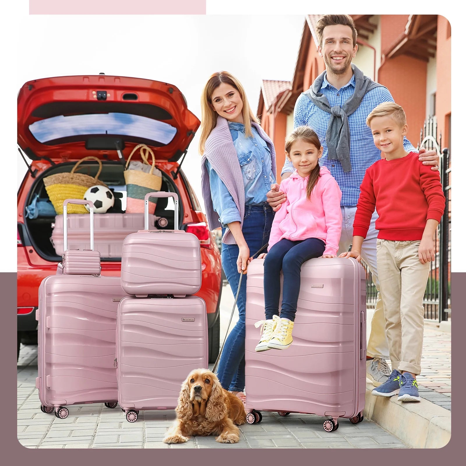 - 5 Luggage Sets PP Hardside Spinner Luggage - (Expandable Carry-On Suitcase20")(24" 28")-Rose Gold