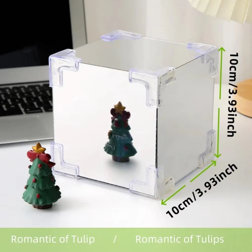 DIY Tulip Mirror Cube Lamp Simulation Flower Bedroom Sleeping Table Lamp Handmade Craft Tulips Mirror Night Light Birthday Gift