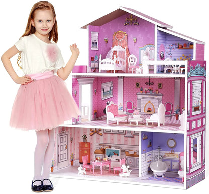 Victoria Wooden Dollhouse for Kids Furniture Preschool Dollhouse House Toy for Toddlers Girls