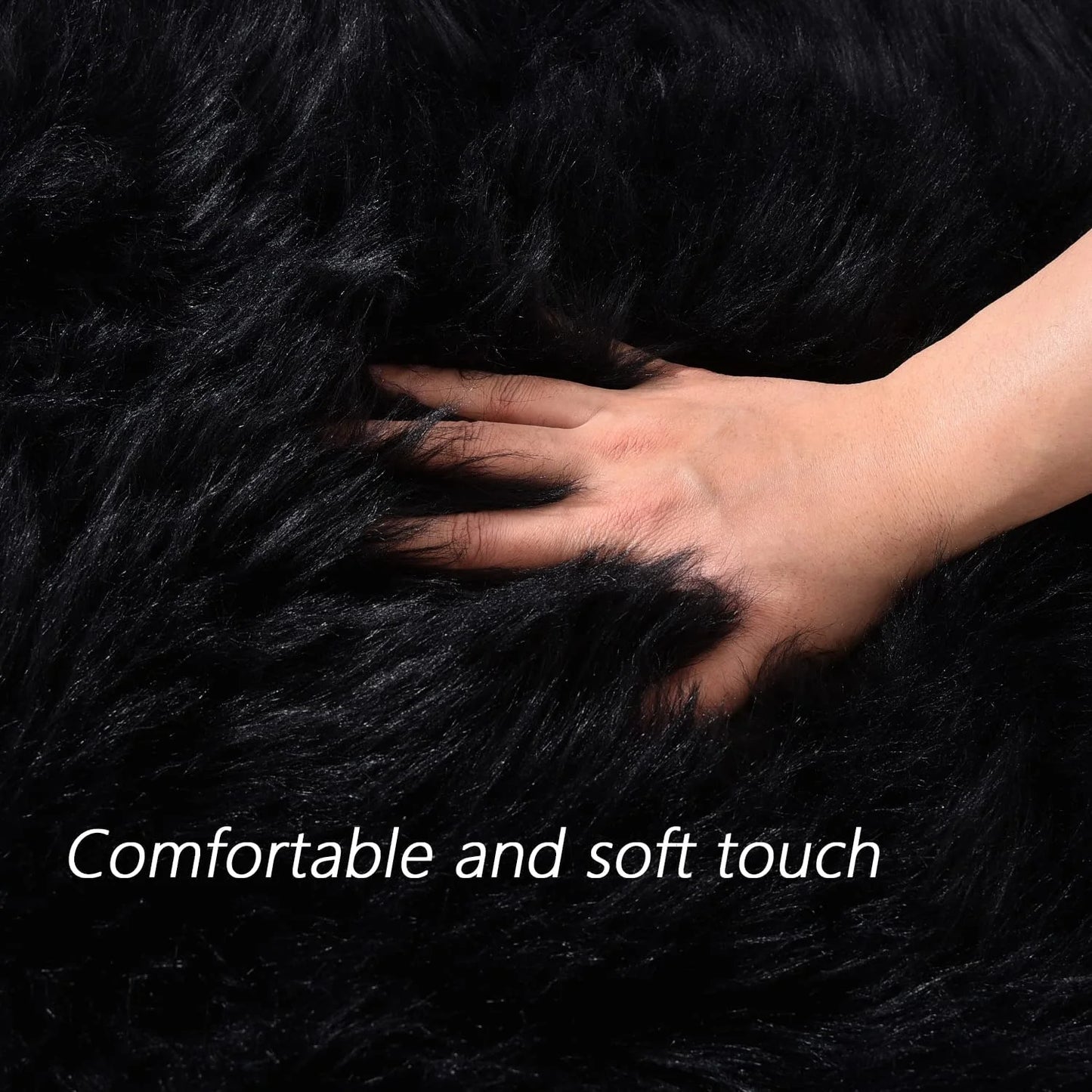 Soft Black Faux Sheepskin Fur Rug 2X4 Feet Fluffy Rug Shag Nursery Rug Small Cute Rug Area Rug Carpet for Living Room Bedroom, Cushion, Home Décor