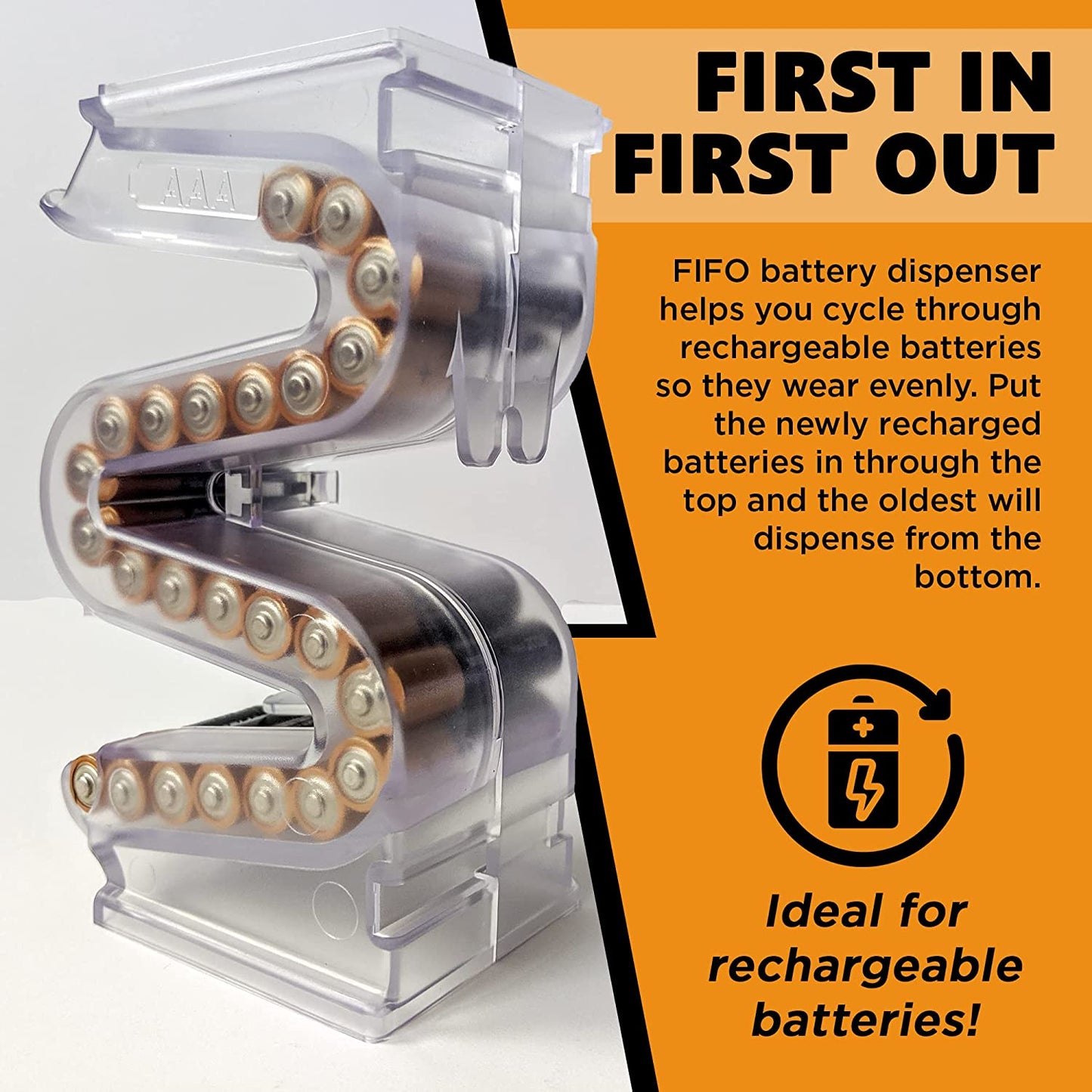 Battery Ladder (TM) Clear AA & AAA Combo Battery Holder/Storage - Vertical Organizer Case That Holds 28 AAA & 20 AA Batteries - Stackable, Expandable and Wall Mountable - Combo Pack