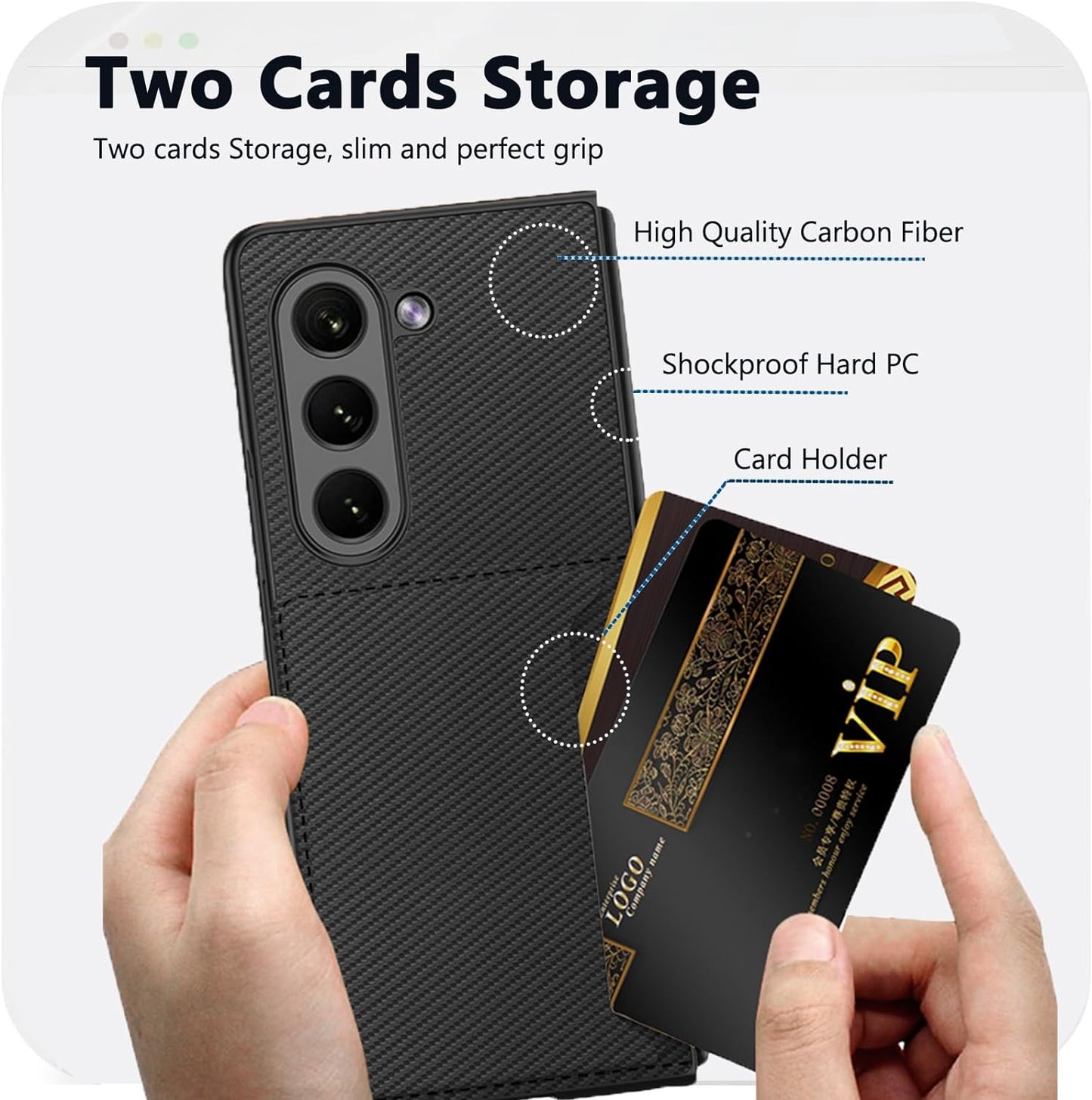 Compatible Samsung Galaxy Z Fold 5 Case Carbon Fiber with Card Slot,Business Shockproof Protection PC PU Leather Storage Cover Wallet Kickstand Case for Samsung Galaxy Z Fold 5 5G Phone Case Men