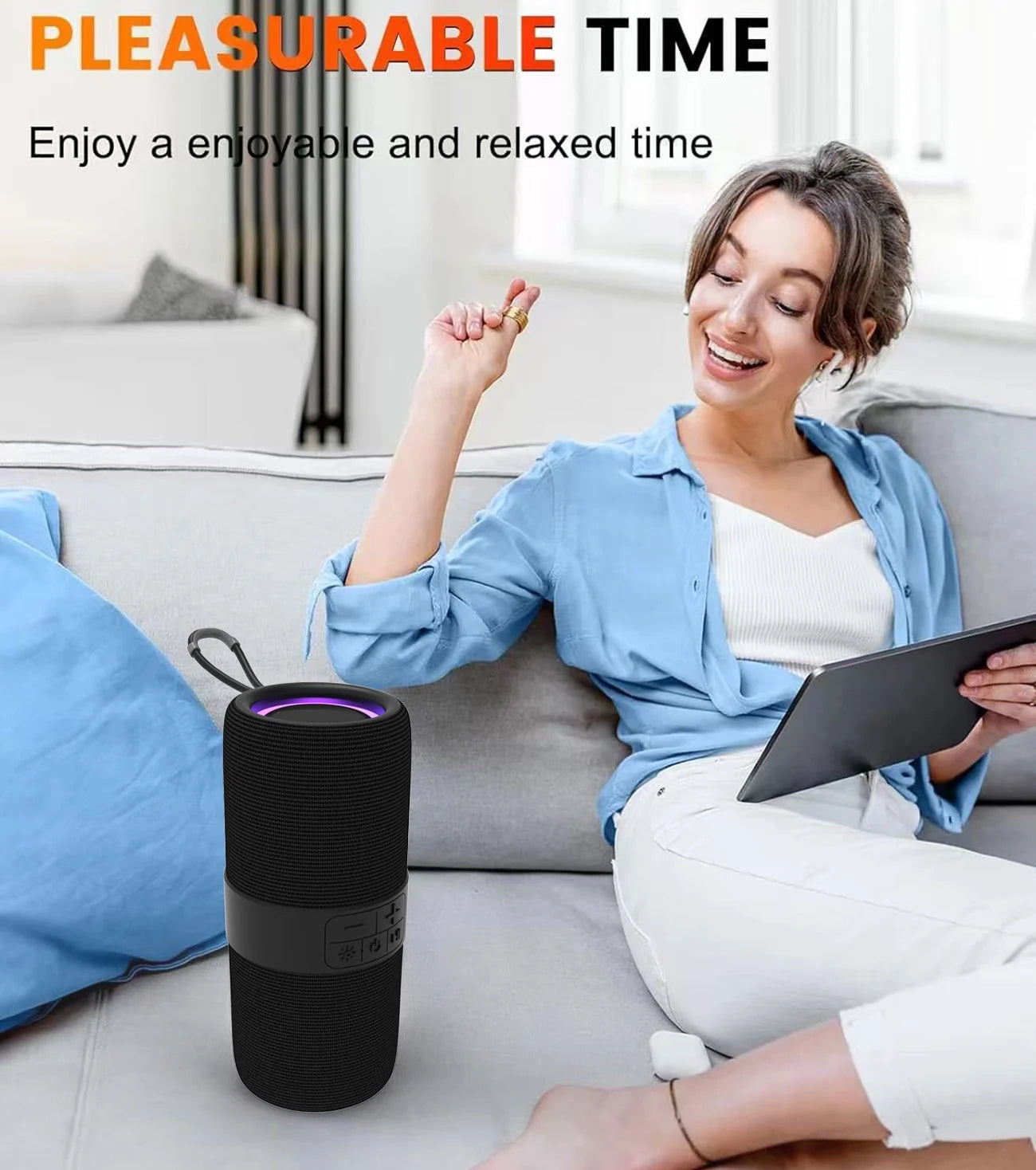 Portable Bluetooth Speaker with Mutil-Colorful 7LED Lights Patterns, XI67 Waterproof, BT5.3,TWS Pairing for Home/Party/Outdoor/Beach, Electronic Gadgets, Birthday Gift (Black)