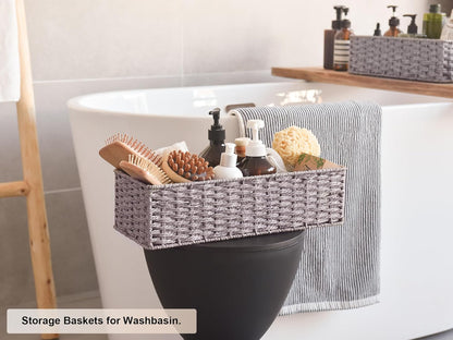 Toilet Basket Tank Topper, Toilet Paper Basket for Bathroom, round Paper Rope Storage Basket for Toilet Tank Top, Bathroom Wicker Basket, Gray, 2 Pack