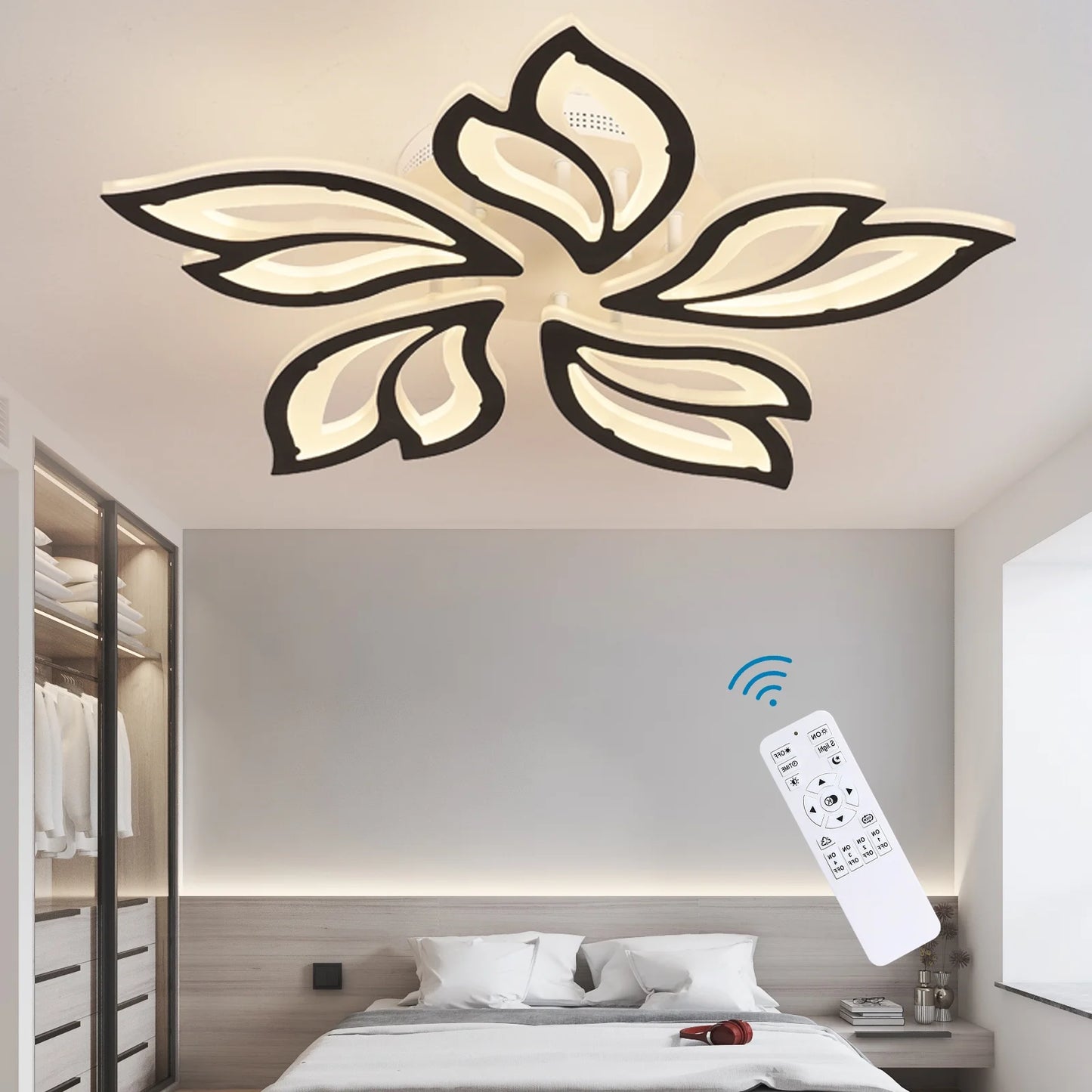 LED Ceiling Light Fixture, 60W Modern Leaves Ceiling Lamp Dimmable Black Flush Mount Ceiling Chandelier for Living Room Study Room Dining Room Bedroom