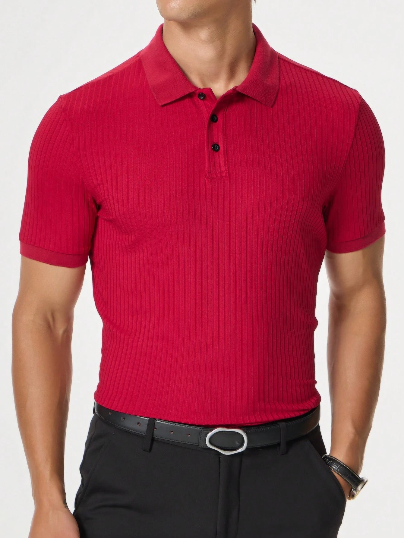 Manfinity Homme Men Ribbed Knit Polo Shirt