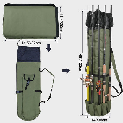 Fishing Rod Bag Pole Holder, Portable Fishing Rod Case Carrier Canvas Pole Storage Bag Travel Carry Case Waterproof Fishing Tackle Gear Organizer