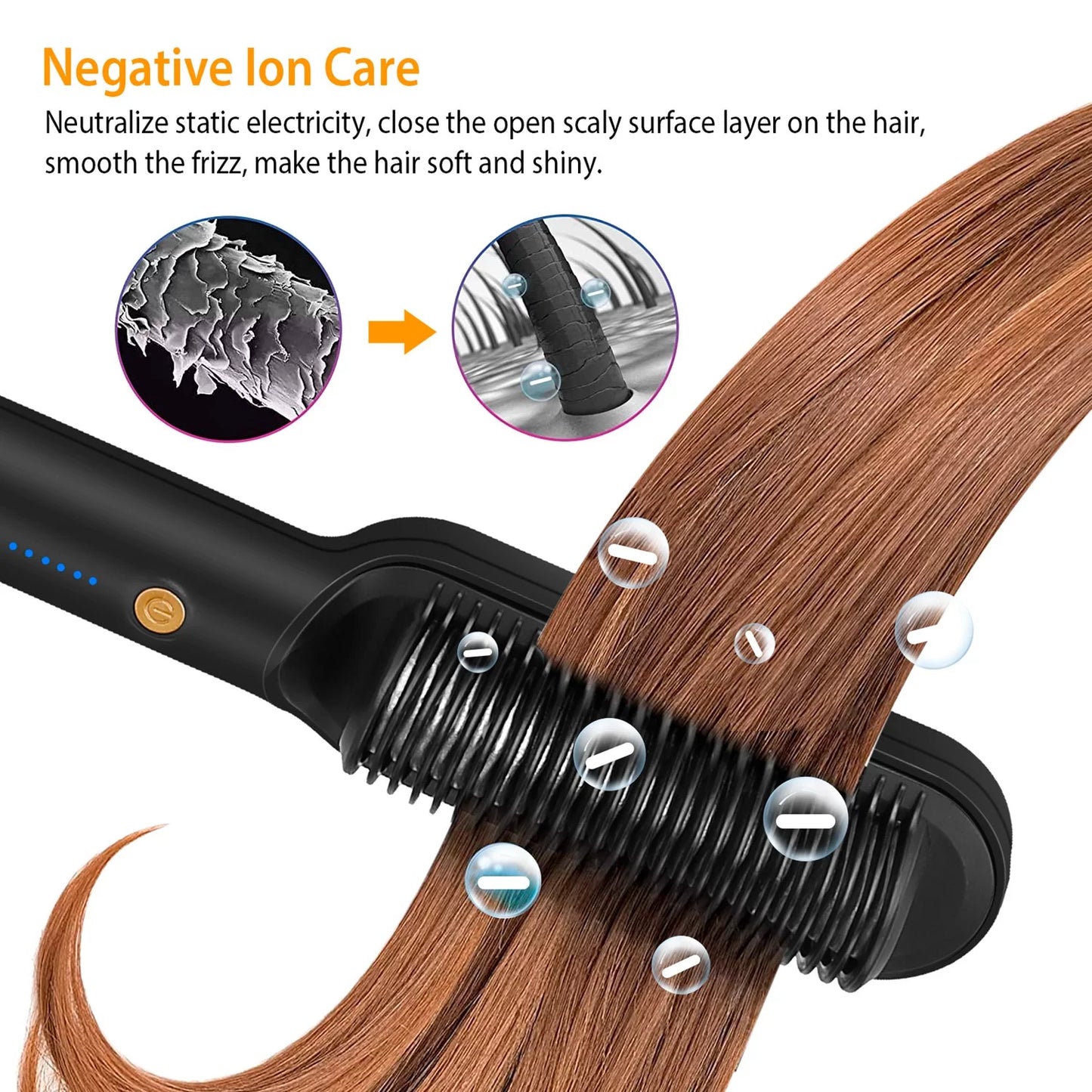 Electric Hair Straightener Brush Straightening Curler Brush Hot Comb 5 Temperature Adjustment 10S Fast Heating