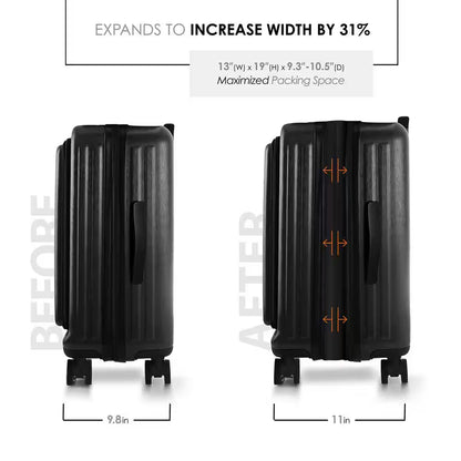 2-Piece Black Hard Carry-On Weekender Luggage Set Expandable Spinner Airline Approved Suitcase Exterior USB Port