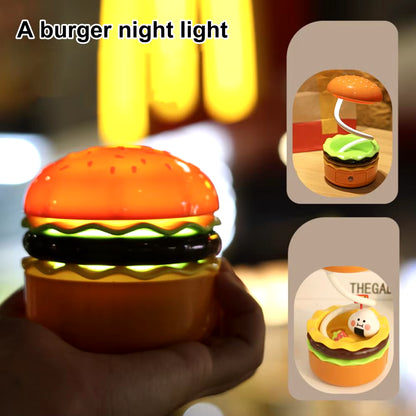 Hamburger Table Lamp with Pencil Sharpener Creative Shape Flexible Hose Design 2-In-1 Multifunctional Bedside Lamp Home Decor