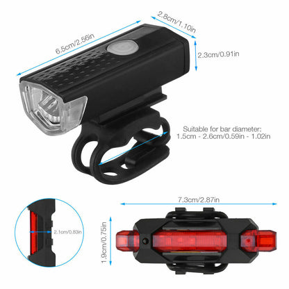 USB Rechargeable LED Bicycle Headlight Bike Head Light Cycling Rear Front Lamp Bike Light Rainproof USB Rechargeable LED Bicycle Light