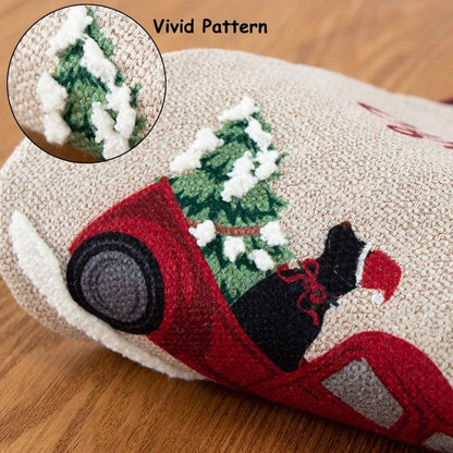 Burlap Christmas Stockings 21 Inch Embroidered Linen with Red and Black Buffalo Plaid Cuff for Gift Holders Holiday Decorations