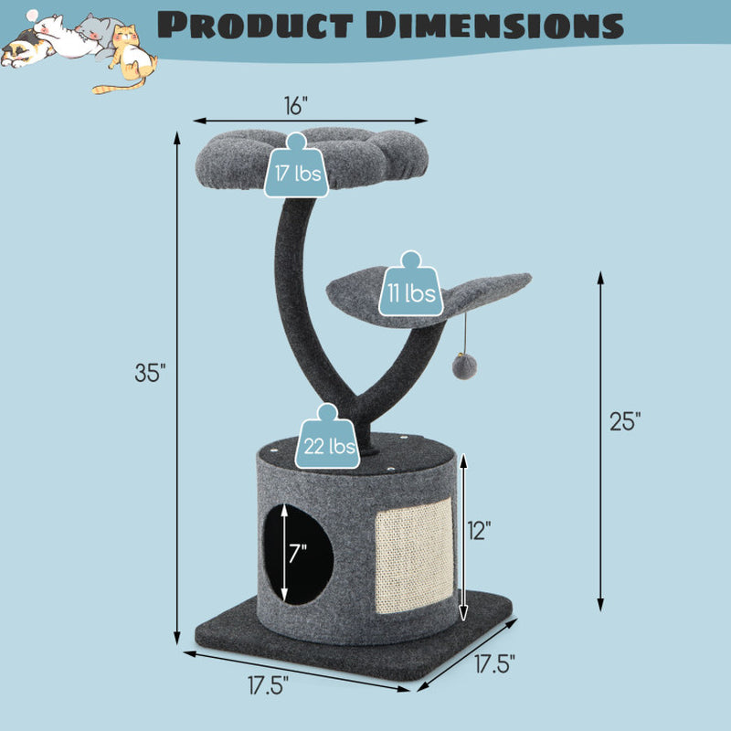 Cat Tree for Large and Small Cats with Curved Metal Supporting Frame