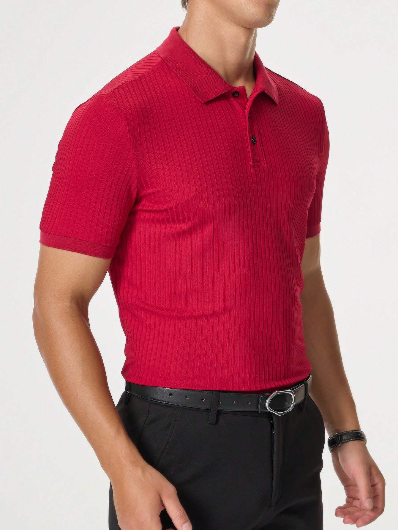 Manfinity Homme Men Ribbed Knit Polo Shirt