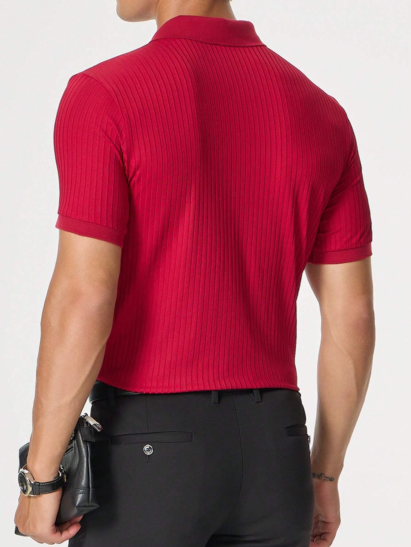 Manfinity Homme Men Ribbed Knit Polo Shirt