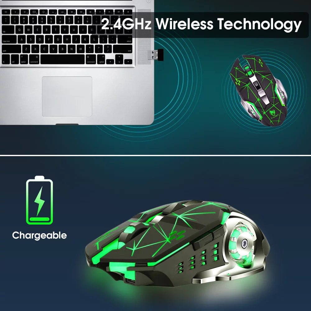 Wireless Gaming Mouse with Buttons on the Side Rechargeable Computer Mice with Light