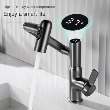 Digital Display LED Basin Faucet 360 Rotation Multi-Function Stream Sprayer Hot Cold Water Sink Mixer Wash Tap for Bathroom