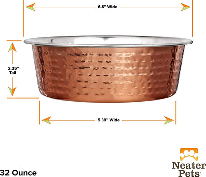 Hammered Decorative Designer Bowls - Luxury Style Premium Dog and Cat Dishes (Medium, Copper)