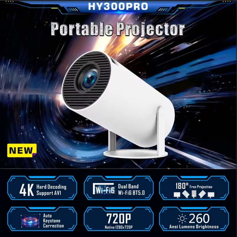 Hy300 PRO Projector 4K Android 1080P 1280*720P Full HD Home Theater Video Mini Led Projector for Movies Upgraded Version