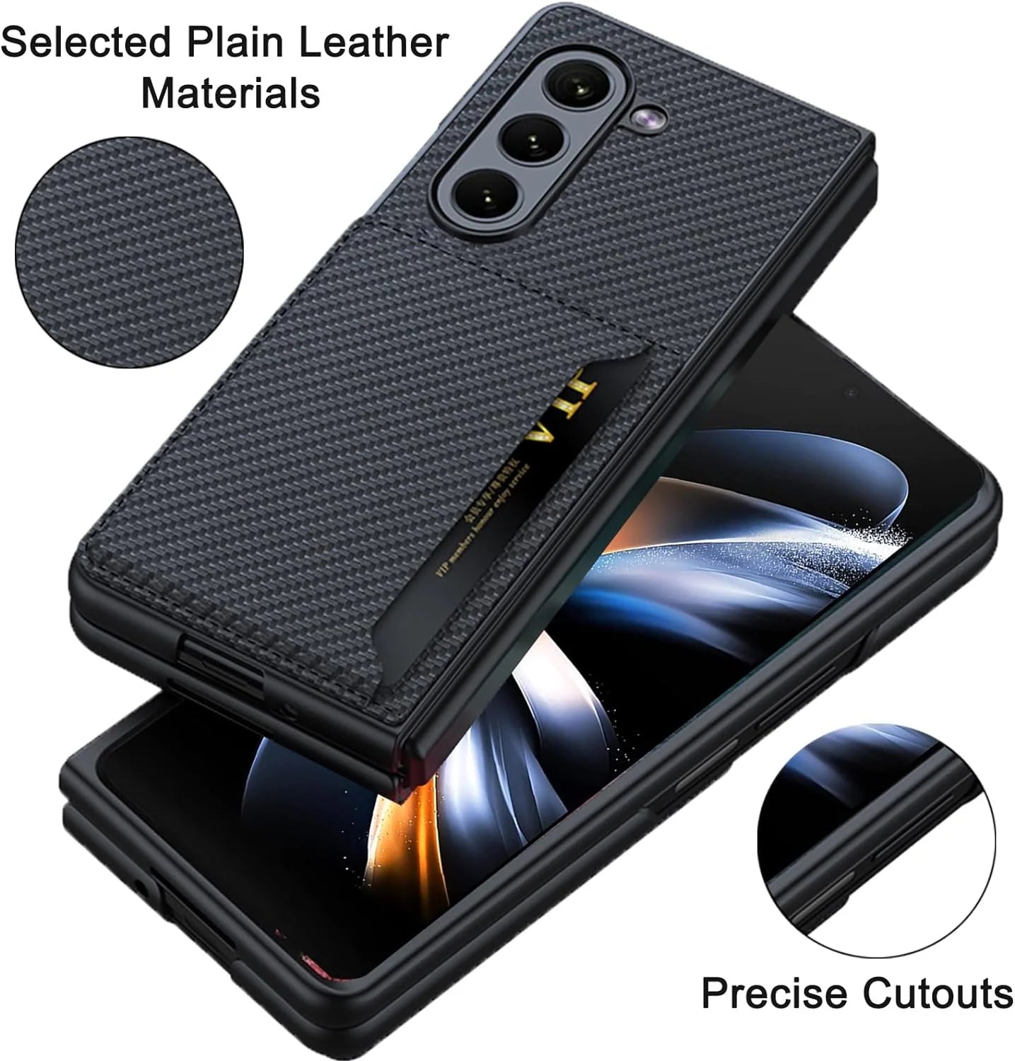 Compatible Samsung Galaxy Z Fold 5 Case Carbon Fiber with Card Slot,Business Shockproof Protection PC PU Leather Storage Cover Wallet Kickstand Case for Samsung Galaxy Z Fold 5 5G Phone Case Men