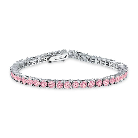 Womens round Pink Solitaire AAA CZ Tennis Bracelet Imitation Tourmaline