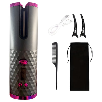 Portable Hair Curler, Auto Hair Curler, Automatic Ceramic Rotating Wireless Auto Curling Iron Wand, Portable USB Rechargeable Spinning Curling Iron Spin N Curl for Hair Styling