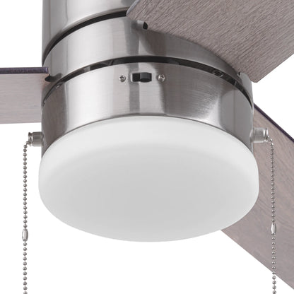 52" Modern Nickel Indoor Flushmount Ceiling Fan with Color Changing Light, Pull Chain Control & Reverse Airflow