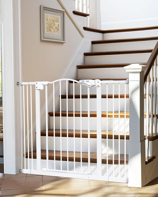 29-39.6" Baby Gate for Pets, Auto Close Both Sides Dog Gate with One-Hand Opening, 30" Tall Safety Gates for Stairs, Hallways, Bedrooms, Wall Pressure Mount No Drill, White