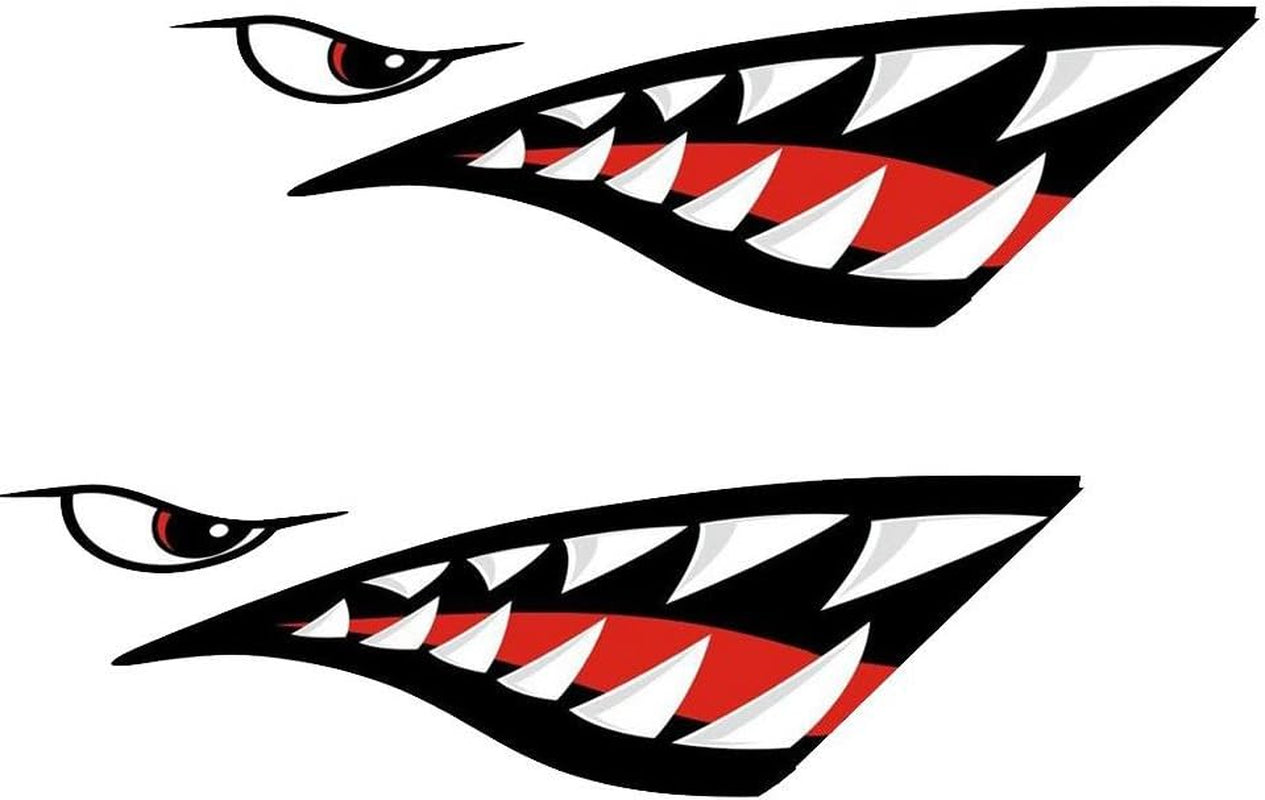 Kayak Stickers, Waterproof Shark Teeth Mouth Decals for Fishing Boat, Kayak Accessories （Pack of 2, Left&Right）