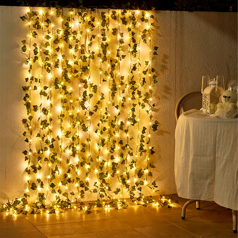 Flower Green Leaf String Lights Artificial Vine Fairy Lights Battery Powered Christmas Tree Garland Light for Weeding Home Decor