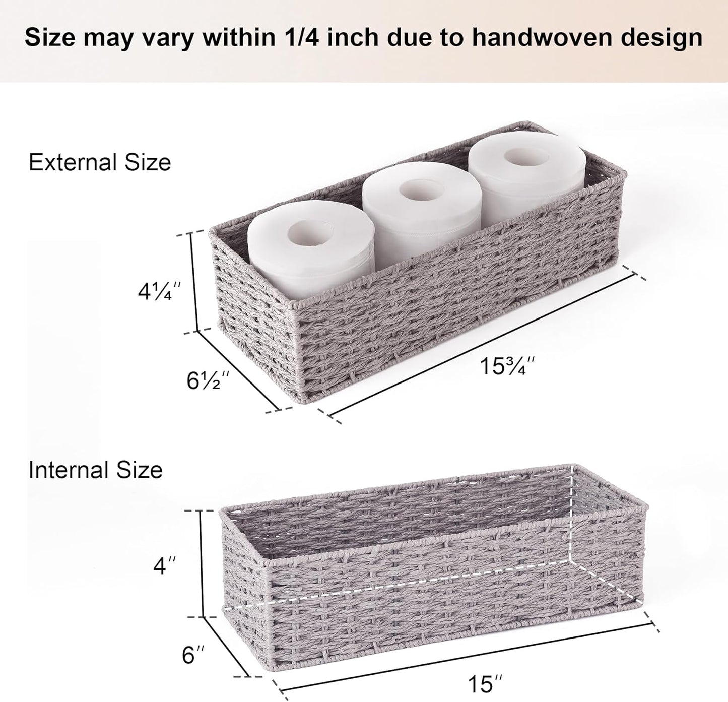 Toilet Basket Tank Topper, Toilet Paper Basket for Bathroom, round Paper Rope Storage Basket for Toilet Tank Top, Bathroom Wicker Basket, Gray, 2 Pack