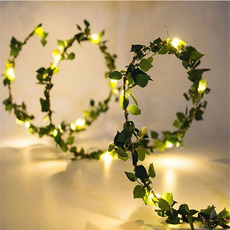 Flower Green Leaf String Lights Artificial Vine Fairy Lights Battery Powered Christmas Tree Garland Light for Weeding Home Decor