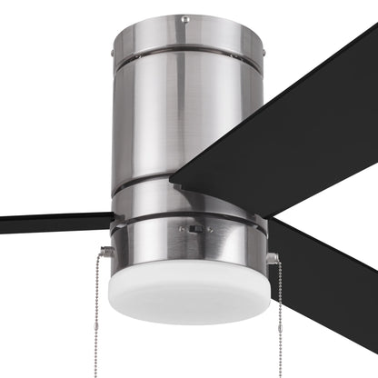 52" Modern Nickel Indoor Flushmount Ceiling Fan with Color Changing Light, Pull Chain Control & Reverse Airflow