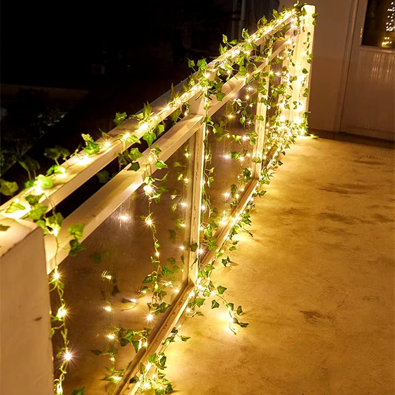 Flower Green Leaf String Lights Artificial Vine Fairy Lights Battery Powered Christmas Tree Garland Light for Weeding Home Decor