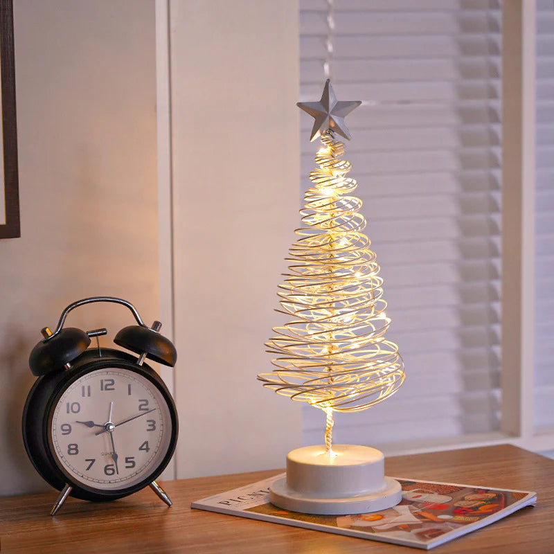 “LED Spiral Christmas Tree Lamp – Wrought Iron Desk Ornament for Festive Decor”