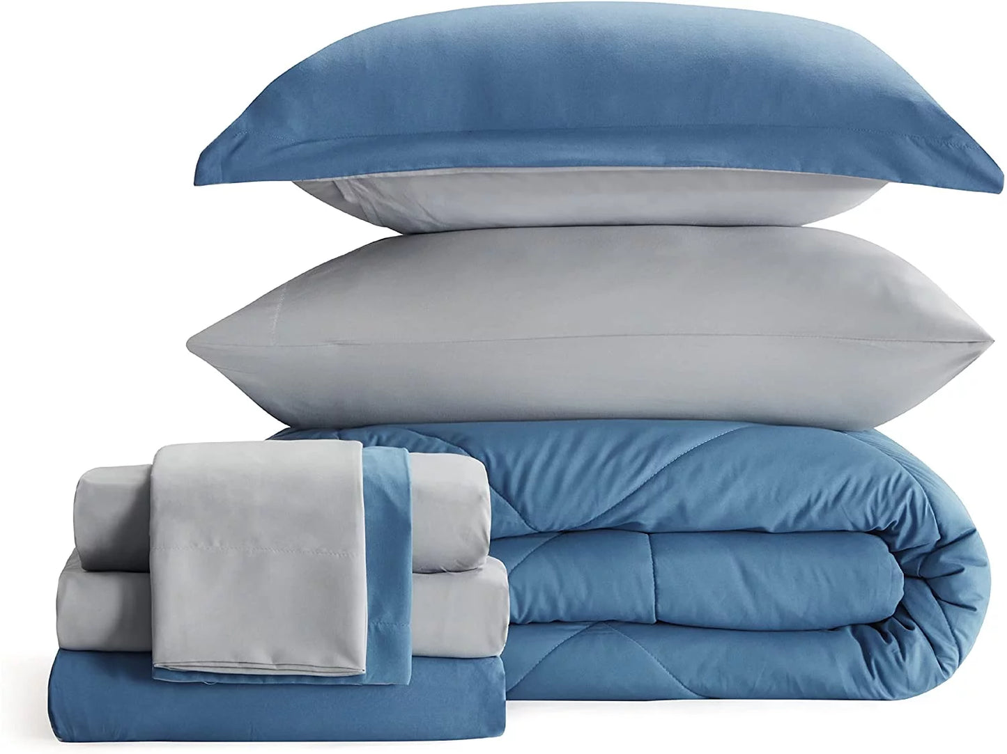 Blue Comforter Set Queen - 7 Pieces Reversible Blue Bed in a Bag with Comforters, Sheets, Pillowcases & Shams, Queen Blue Bed Set