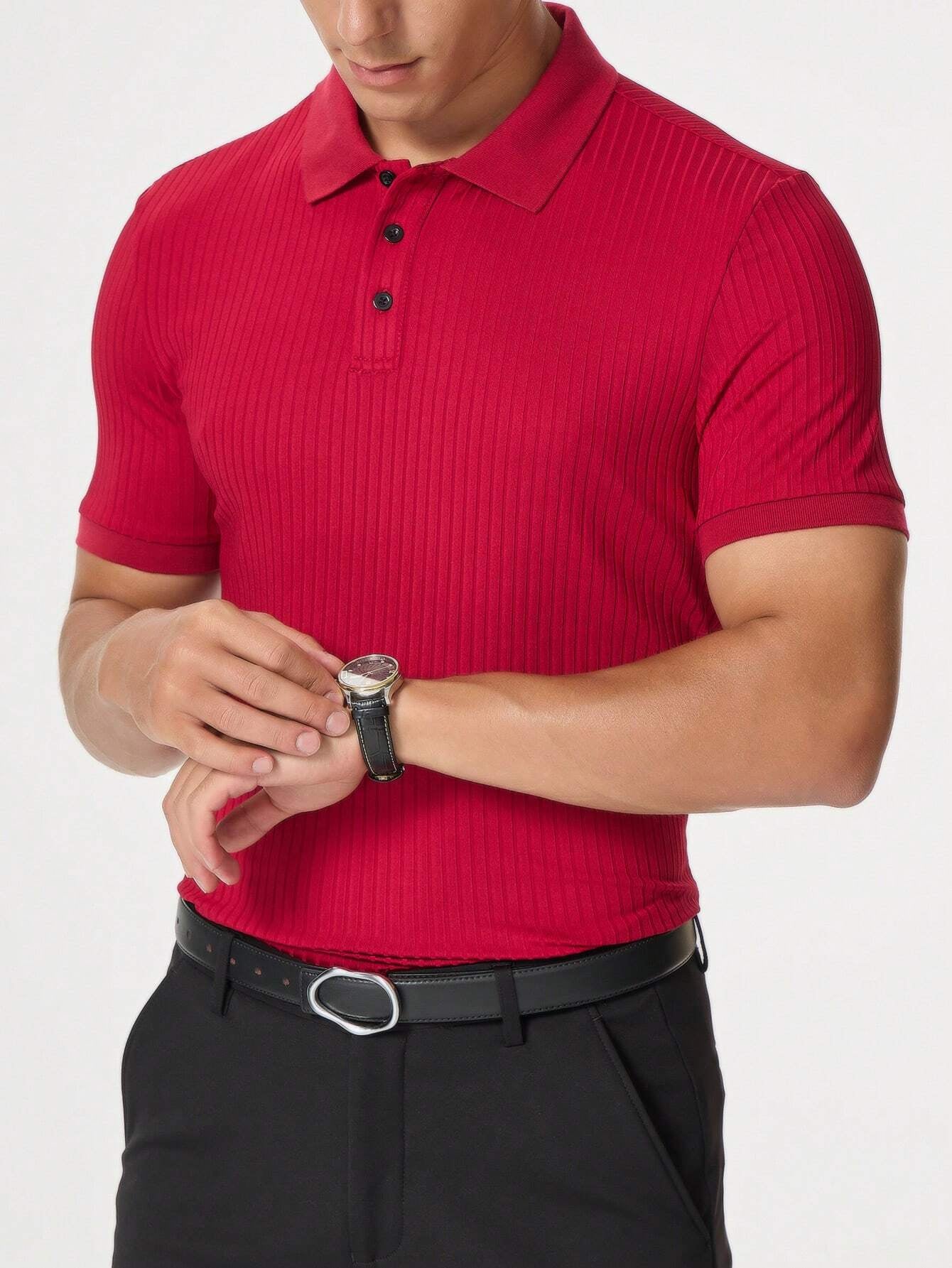 Manfinity Homme Men Ribbed Knit Polo Shirt