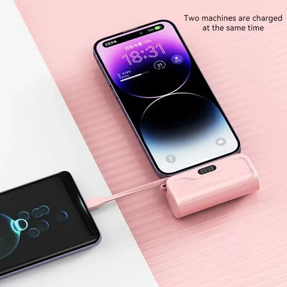 10000Mah Mini Capsule Power Bank 2 in 1 Built in Cable Large Capacity Fast Charging External Battery Plug Play for Iphone Type-C