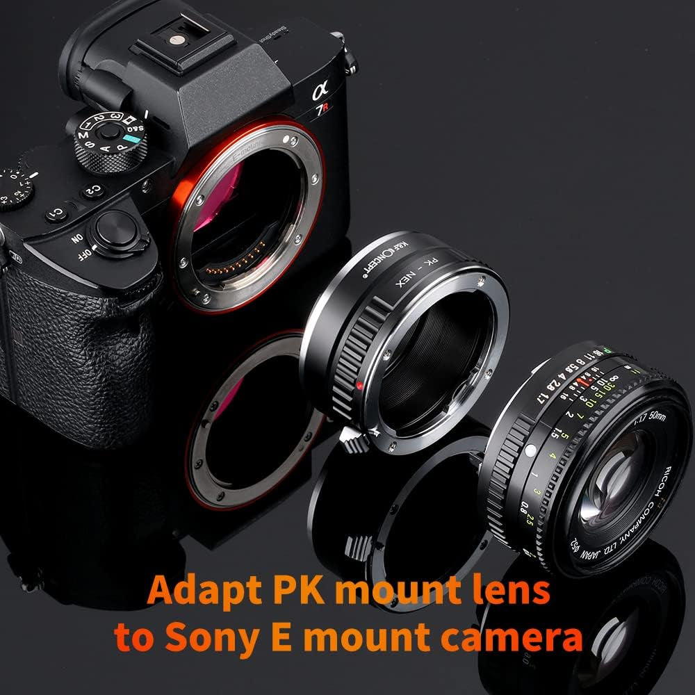 PK K Mount Lens to Sony NEX E-Mount Lens Adapter, Compatible with Sony NEX-3 NEX-3C NEX-3N NEX-5 NEX-5C NEX-5N NEX-5R NEX-5T NEX-6 NEX-7 NEX-F3 NEX-VG10 VG20