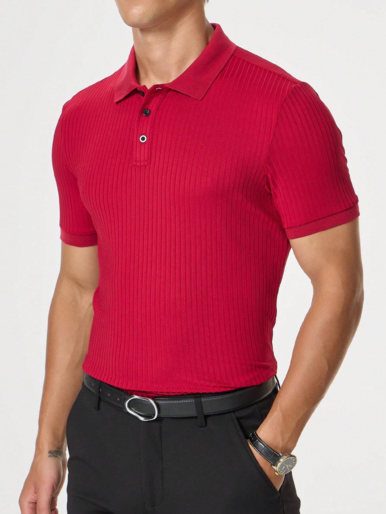 Manfinity Homme Men Ribbed Knit Polo Shirt