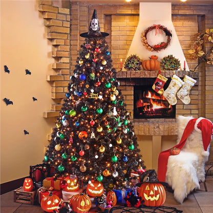 Clear Prelit Incandescent Black Hinged Spruce Artificial Christmas Tree, 7.5'