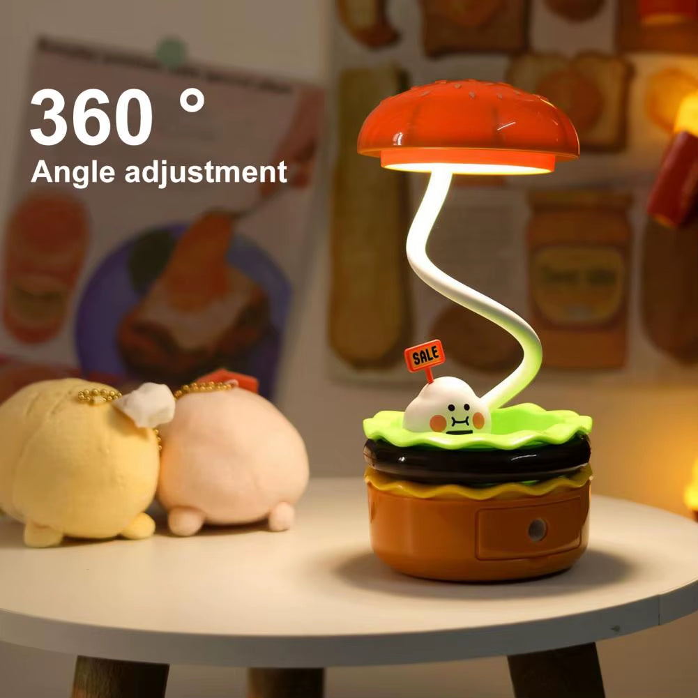 Hamburger Table Lamp with Pencil Sharpener Creative Shape Flexible Hose Design 2-In-1 Multifunctional Bedside Lamp Home Decor