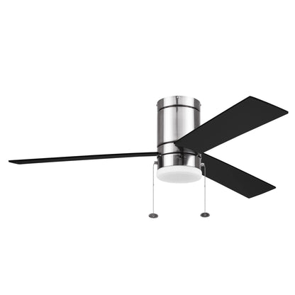 52" Modern Nickel Indoor Flushmount Ceiling Fan with Color Changing Light, Pull Chain Control & Reverse Airflow